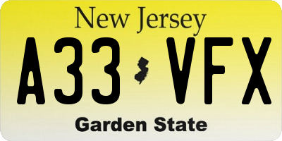NJ license plate A33VFX