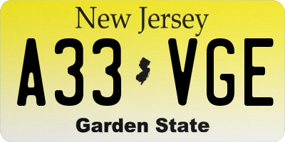 NJ license plate A33VGE