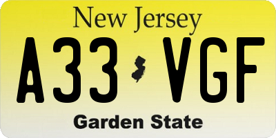 NJ license plate A33VGF