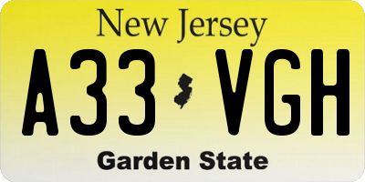 NJ license plate A33VGH
