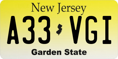 NJ license plate A33VGI