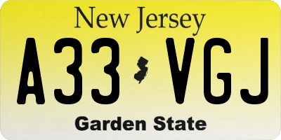 NJ license plate A33VGJ