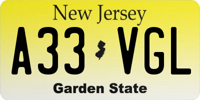 NJ license plate A33VGL