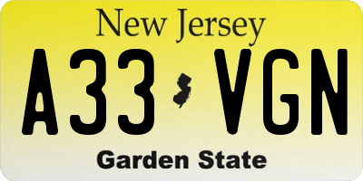 NJ license plate A33VGN