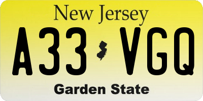 NJ license plate A33VGQ