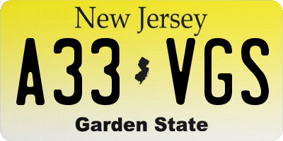 NJ license plate A33VGS