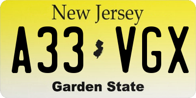 NJ license plate A33VGX