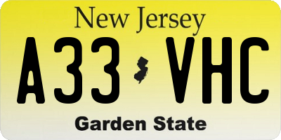 NJ license plate A33VHC