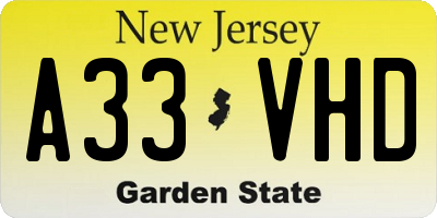 NJ license plate A33VHD