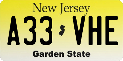 NJ license plate A33VHE