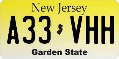 NJ license plate A33VHH