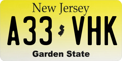NJ license plate A33VHK