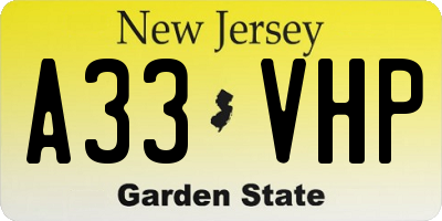 NJ license plate A33VHP