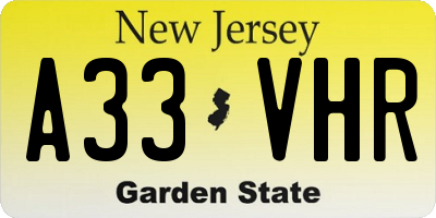 NJ license plate A33VHR