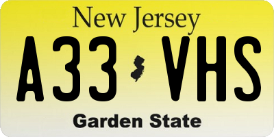 NJ license plate A33VHS