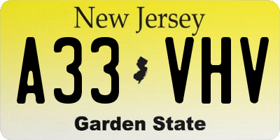 NJ license plate A33VHV