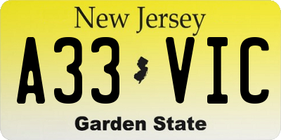 NJ license plate A33VIC