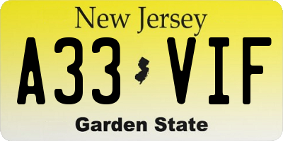 NJ license plate A33VIF