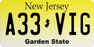 NJ license plate A33VIG