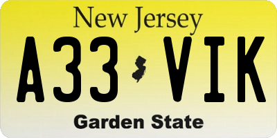 NJ license plate A33VIK