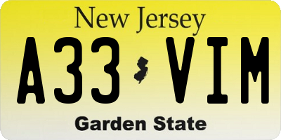 NJ license plate A33VIM