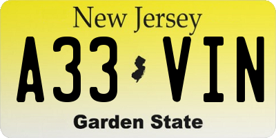 NJ license plate A33VIN