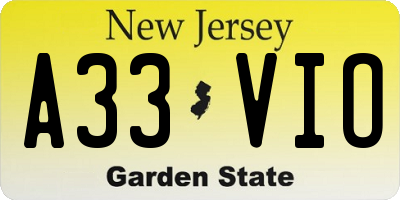 NJ license plate A33VIO