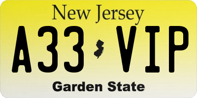 NJ license plate A33VIP
