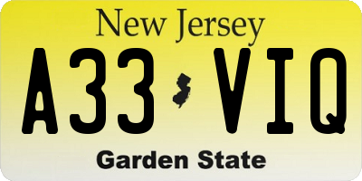 NJ license plate A33VIQ