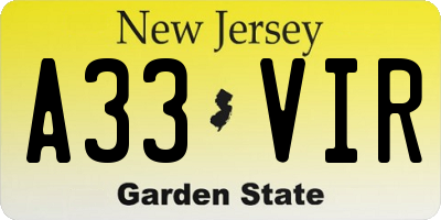 NJ license plate A33VIR