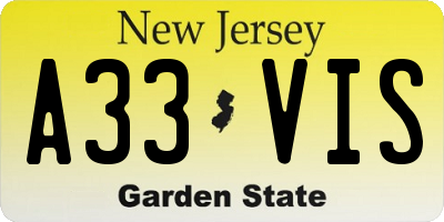 NJ license plate A33VIS