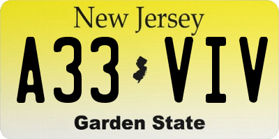 NJ license plate A33VIV