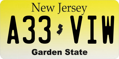 NJ license plate A33VIW