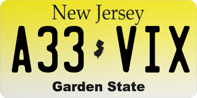 NJ license plate A33VIX