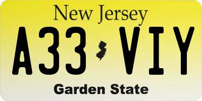 NJ license plate A33VIY