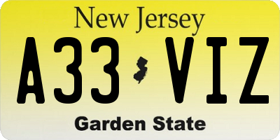 NJ license plate A33VIZ