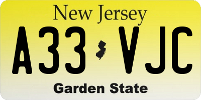 NJ license plate A33VJC