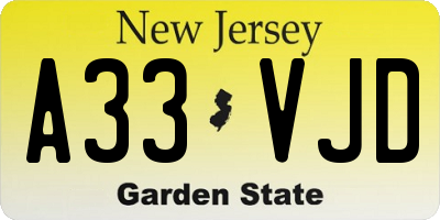 NJ license plate A33VJD
