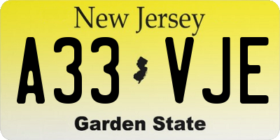 NJ license plate A33VJE