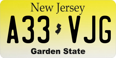 NJ license plate A33VJG