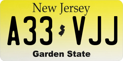 NJ license plate A33VJJ