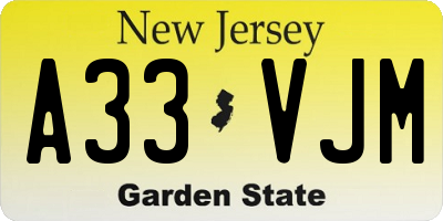 NJ license plate A33VJM