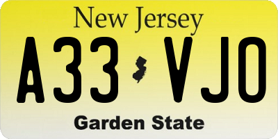 NJ license plate A33VJO