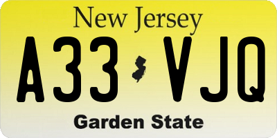 NJ license plate A33VJQ