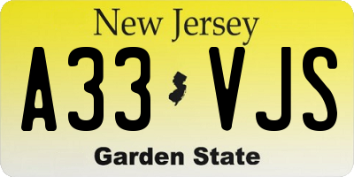 NJ license plate A33VJS