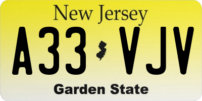 NJ license plate A33VJV