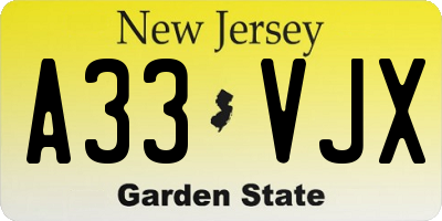 NJ license plate A33VJX