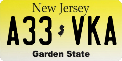 NJ license plate A33VKA