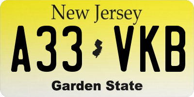 NJ license plate A33VKB