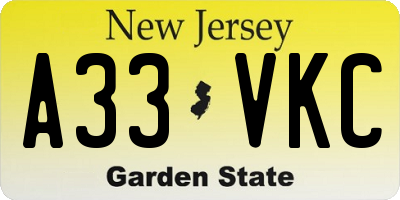 NJ license plate A33VKC